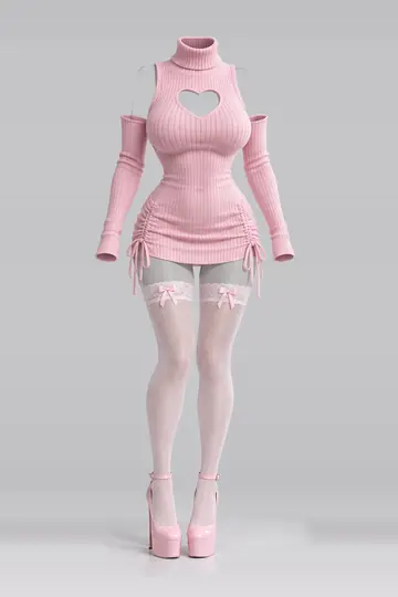 AI 生成服装参考图 SXY-0001:性感,粉、针织、高领衫、迷你、连衣裙、长筒袜
