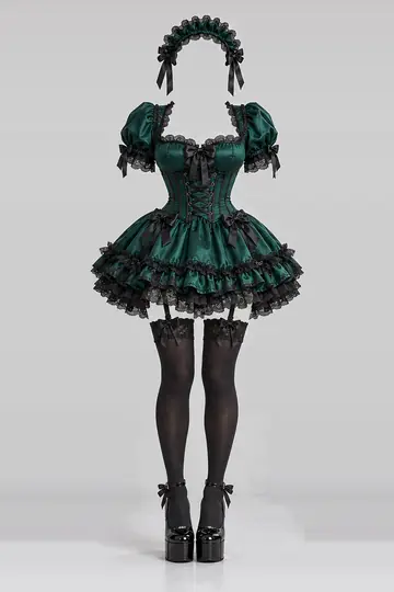 AI 生成服装参考图 SXY-0005:性感,迷你、连衣裙、束身衣、蕾丝、荷叶边、短袜