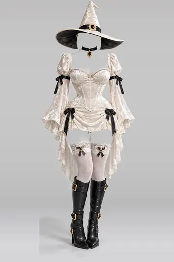 AI 生成服装参考图 SXY-0012:性感,象牙白、天鹅绒、束身衣、迷你、连衣裙、帽子