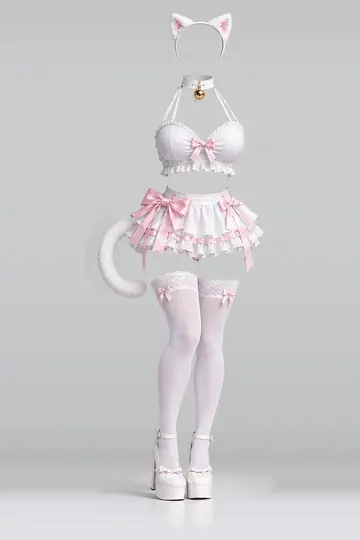 AI 生成服装参考图 SXY-0021:性感,白、颈链、缎带、迷你、半身裙、发箍