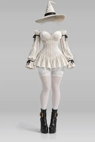 AI 生成服装参考图 SXY-0028:性感,象牙白、天鹅绒、束身衣、迷你、连衣裙、帽子