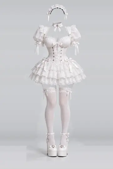 AI 生成服装参考图 SXY-0035:性感,白、迷你、连衣裙、束身衣、蕾丝、荷叶边