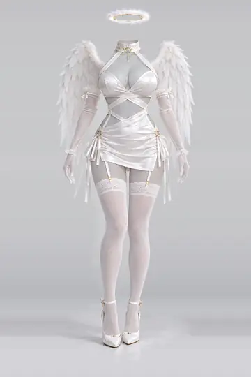 AI 生成服装参考图 SXY-0049：性感，白、缎面、迷你、连衣裙、手套、长筒袜