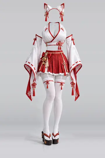 AI 生成服装参考图 SXY-0051:性感,白、红、百褶、半身裙、短袜、凉鞋
