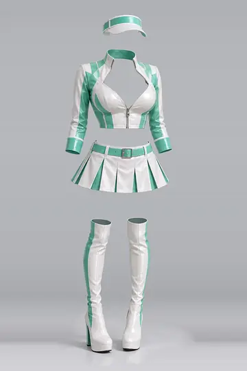 AI 生成服装参考图 SXY-0053:性感,薄荷绿、白、夹克、百褶、迷你、半身裙
