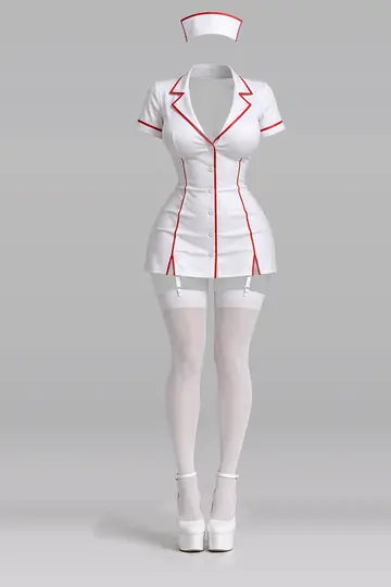 AI 生成服装参考图 SXY-0057:性感,白、迷你、连衣裙、红、长筒袜、高跟鞋