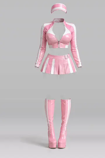 AI 生成服装参考图 SXY-0059:性感,粉、白、夹克、百褶、迷你、半身裙