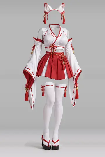 AI 生成服装参考图 SXY-0061:性感,白、红、百褶、半身裙、短袜、凉鞋