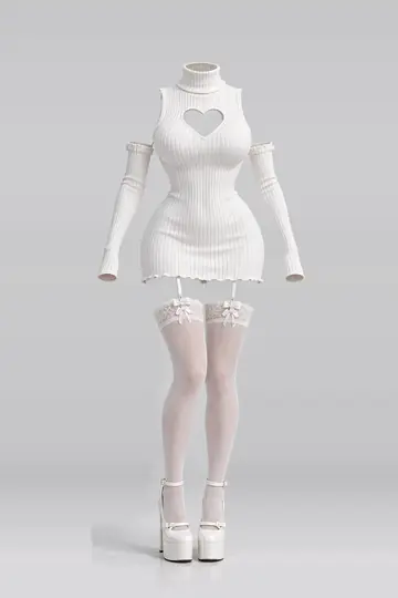 AI 生成服装参考图 SXY-0070:性感,白、针织、高领衫、迷你、连衣裙、长筒袜