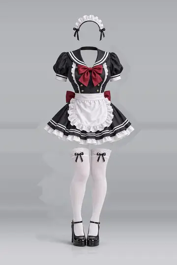 AI 生成服装参考图 SXY-0088:性感,黑、连衣裙、红、缎带、白、荷叶边