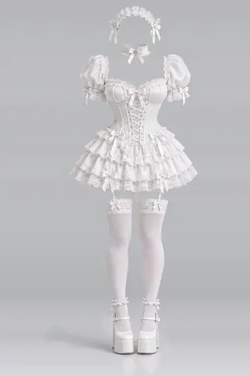 AI 生成服装参考图 SXY-0094:性感,白、迷你、连衣裙、束身衣、蕾丝、荷叶边