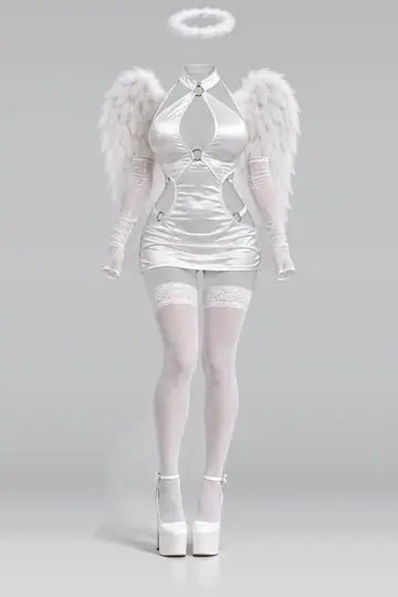 AI 生成服装参考图 SXY-0103：性感，白、缎面、迷你、连衣裙、手套、长筒袜