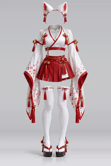 AI 生成服装参考图 SXY-0107:性感,白、红、百褶、半身裙、短袜、凉鞋