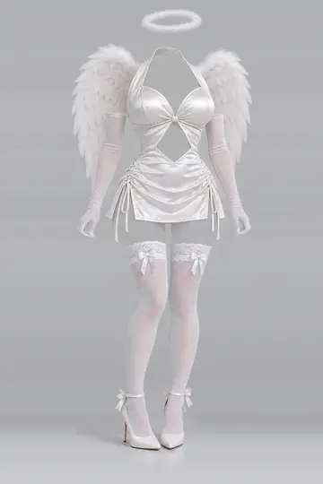 AI 生成服装参考图 SXY-0117：性感，白、缎面、迷你、连衣裙、手套、长筒袜
