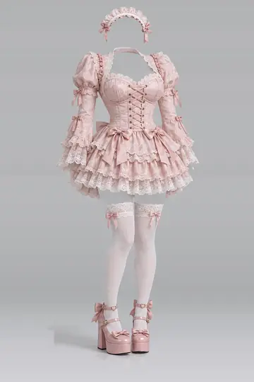 AI 生成服装参考图 SXY-0120:性感,粉、迷你、连衣裙、束身衣、蕾丝、荷叶边