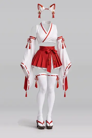 AI 生成服装参考图 SXY-0124:性感,白、红、百褶、半身裙、短袜、凉鞋