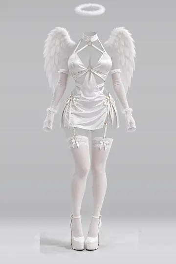 AI 生成服装参考图 SXY-0139：性感，白、缎面、迷你、连衣裙、手套、长筒袜
