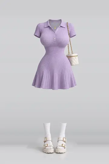 AI 生成服装参考图 SPR-0057:春,针织、连衣裙、白、短袜、凉鞋、包