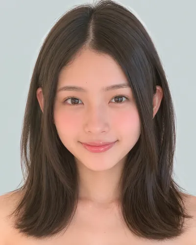 AI 生成人像 f02c3400e4b：面部，中发・顺滑直发中波波头（无刘海）