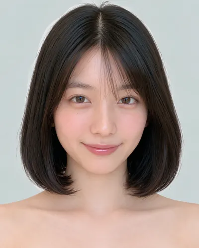 AI 生成人像 f07bfa8d03a：面部，短发・齐切直发波波头（无刘海）