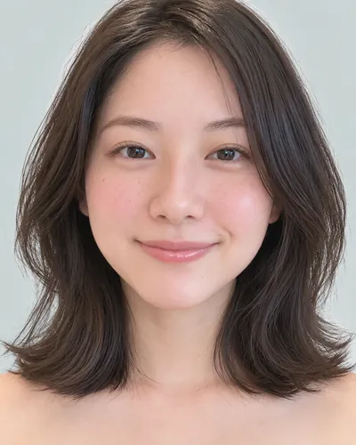 AI 生成人像 f0e996f7ae1：面部，短发・前长后短菱形短波波头（黑发）