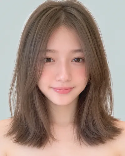 AI 生成人像 f0ea4765df0：面部，中发・锁骨长层次中波波头（灰米色）