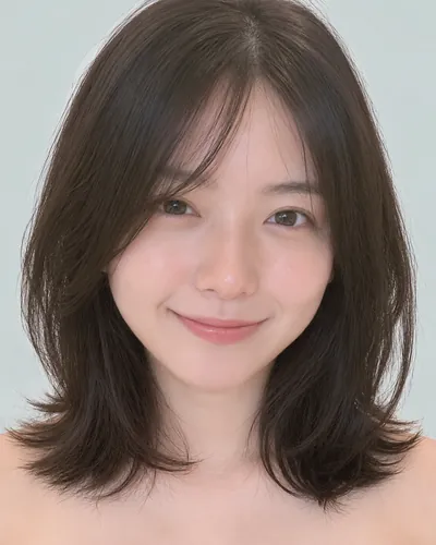 AI 生成人像 f15c2d56b5c：面部，短发・前长后短菱形短波波头（黑发）