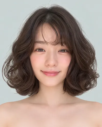 AI 生成人像 f1648ddafc0：面部，短发・螺旋烫短波波头（黑发）