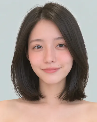 AI 生成人像 f1cc4f225d2：面部，短发・前长后短菱形短波波头（黑发）