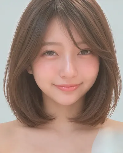 AI 生成人像 f1f562966f2：面部，短发・圆润短波波头（空气刘海・深棕）