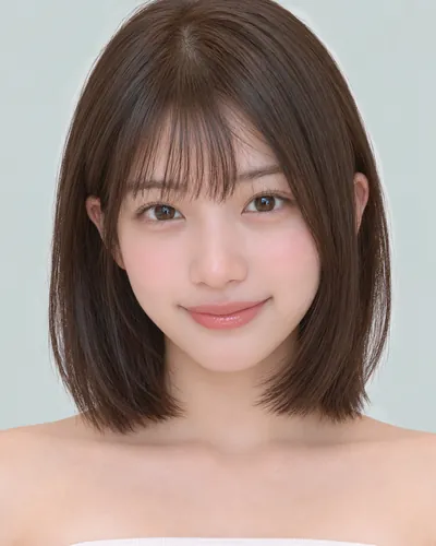 AI 生成人像 f203a020b0d：面部，短发・韩式流苏波波头（侧刘海）