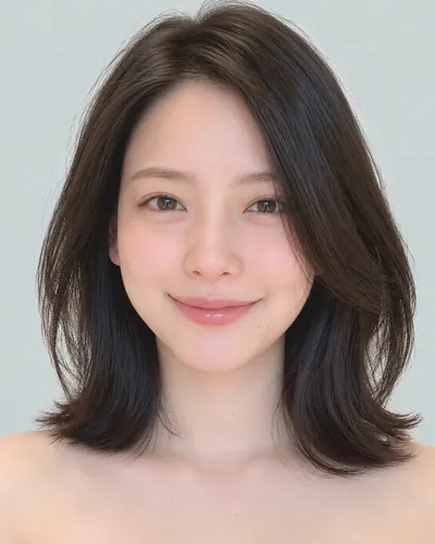 AI 生成人像 f231fb1e9e0：面部，短发・前长后短菱形短波波头（黑发）