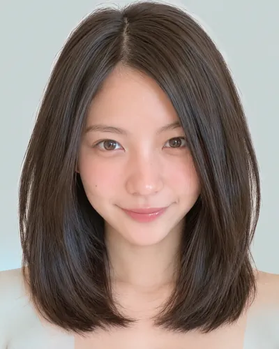 AI 生成人像 f2428d9d1c2：面部，中发・顺滑直发中波波头（无刘海）