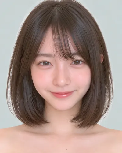 AI 生成人像 f26aea346e1：面部，短发・迷你波波头（眉上齐刘海）
