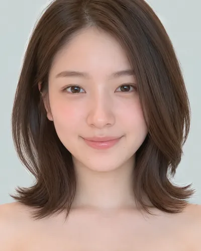 AI 生成人像 f2994ee0869：面部，短发・前长后短菱形短波波头（黑发）