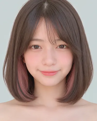 AI 生成人像 f2ad7fef354：面部，中发・内收波波头（内层染）