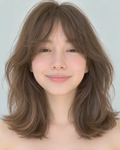 AI 生成人像 f2b40fe4ec2：面部，中发・中发狼尾烫