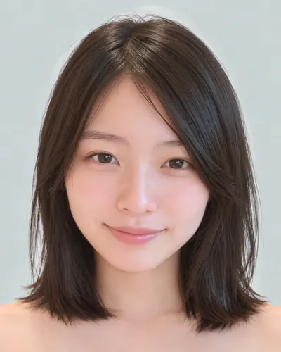 AI 生成人像 f2b86990133：面部，短发・前长后短菱形短波波头（黑发）