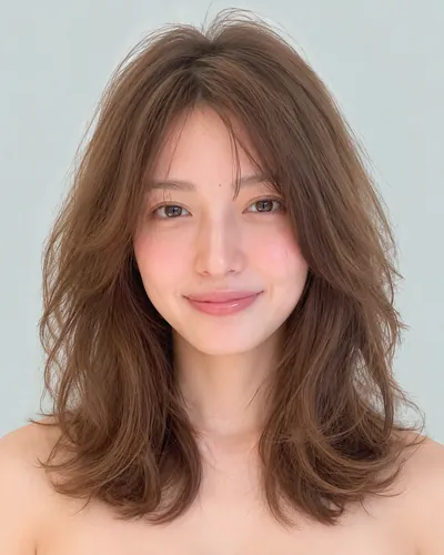 AI 生成人像 f2cb17db9c5：面部，中发・中发狼尾烫