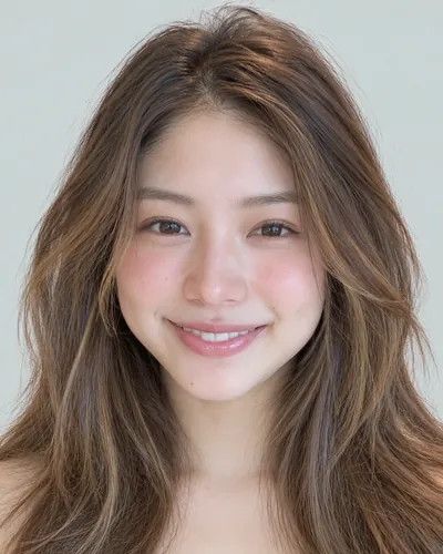 AI 生成人像 f2f3c3c90da：面部，中发・厚重中发层次（渐变挑染）
