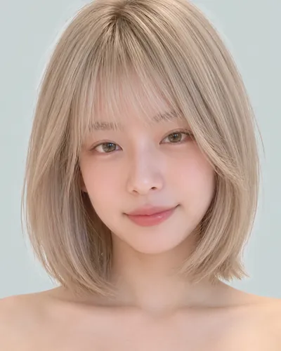 AI 生成人像 f31fd3f3647:面部,短发・浅色奶茶短波波头