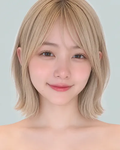 AI 生成人像 f33f6ba9e0f:面部,短发・浅色奶茶短波波头