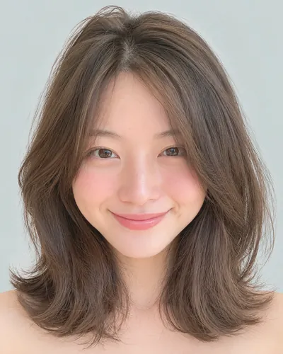 AI 生成人像 f34107e649a：面部，短发・内收短发（颈后偏长・空气刘海）