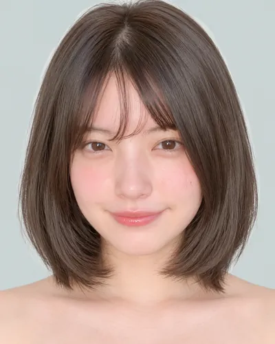 AI 生成人像 f34d264eee3：面部，短发・圆润短波波头（空气刘海・深棕）