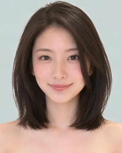 AI 生成人像 f36462fce84：面部，短发・前长后短菱形短波波头（黑发）
