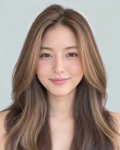 AI 生成人像 f3760c03b8a：面部，中发・厚重中发层次（渐变挑染）