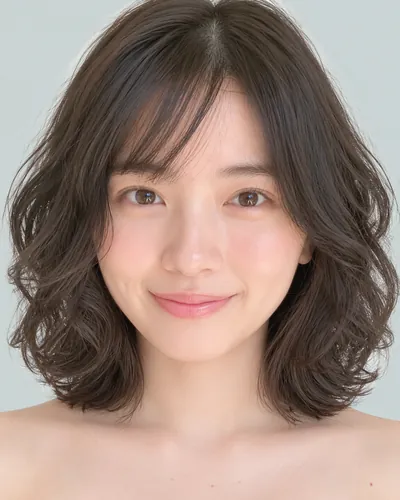 AI 生成人像 f41b7e509bf：面部，短发・螺旋烫短波波头（黑发）