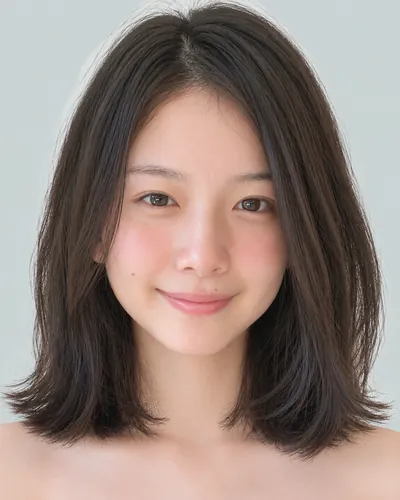 AI 生成人像 f41c86b875f：面部，短发・前长后短菱形短波波头（黑发）