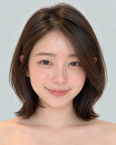 AI 生成人像 f446163aca9：面部，短发・前长后短菱形短波波头（黑发）