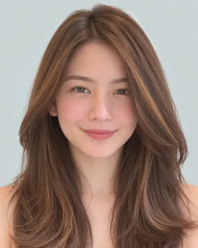 AI 生成人像 f44fcc0e8f1：面部，中发・厚重中发层次（渐变挑染）